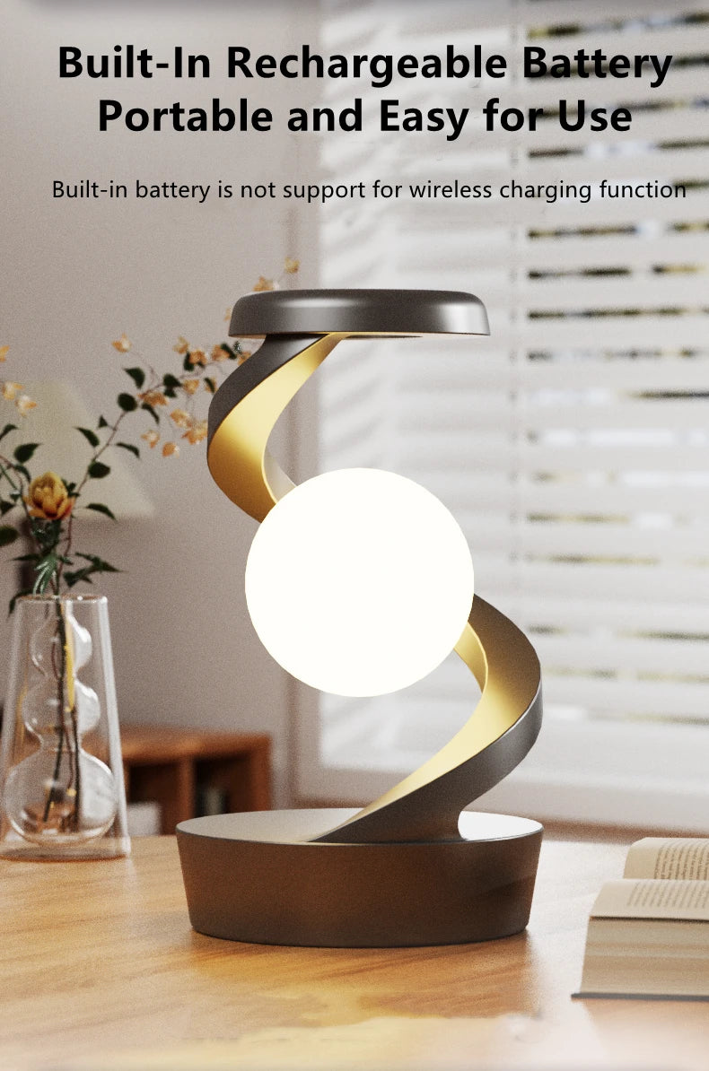 Creative Rotating Floating Table Lamp with 15W Wireless Charger & RGB Night Light – A Unique Gift for Any Occasion - Bilankas.world