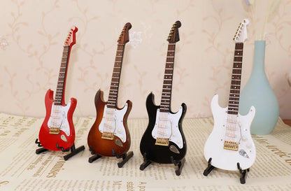 Mini Wooden Electric Guitar Model with Stand - Decorative Musical Instrument Gift Ornament