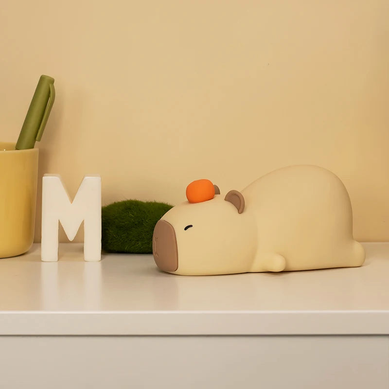 Cute Capybara Night Light, Silicone LED Lamp | USB Rechargeable Dimmable Bedside Light for Kids
