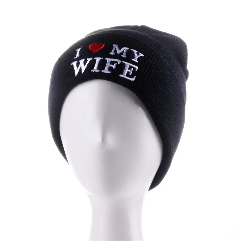 Cozy Love Beanie, I Love My Husband, I Love My Wife. Warm Knitted Winter Hat | Soft Embroidered Cable Knit Cap for Men and Women