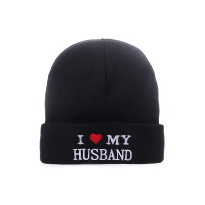 Cozy Love Beanie, I Love My Husband, I Love My Wife. Warm Knitted Winter Hat | Soft Embroidered Cable Knit Cap for Men and Women