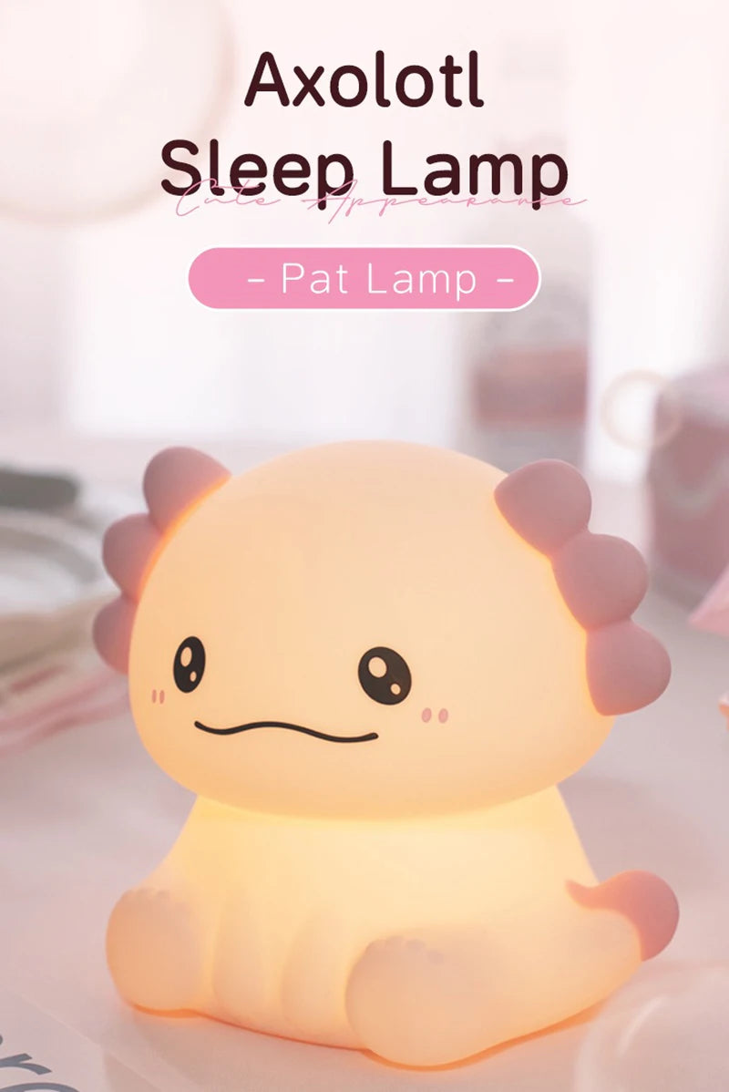 Pink Axolotl Night Light, Silicone LED Lamp | Rechargeable Touch Bedside Light for Kids