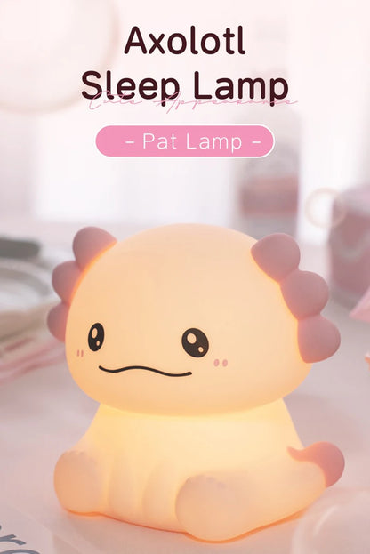 Pink Axolotl Night Light, Silicone LED Lamp | Rechargeable Touch Bedside Light for Kids