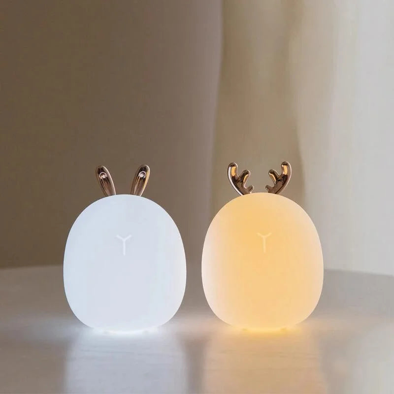Enchanting Deer & Rabbit LED Night Light – Soft Silicone, Dimmable & USB Rechargeable | Cozy Gift for Kids' Bedrooms