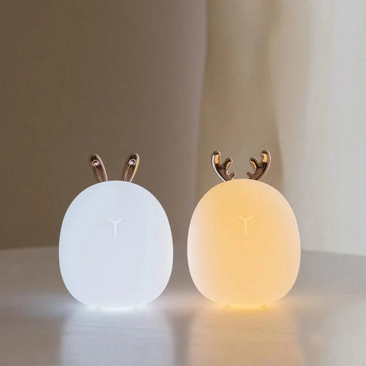Enchanting Deer & Rabbit LED Night Light – Soft Silicone, Dimmable & USB Rechargeable | Cozy Gift for Kids' Bedrooms