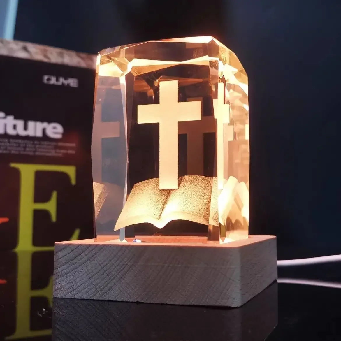 Colorful Crystal Cross LED Night Light, Ambient Table Lamp | Decorative Room & Shelf Light