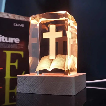 Colorful Crystal Cross LED Night Light, Ambient Table Lamp | Decorative Room & Shelf Light