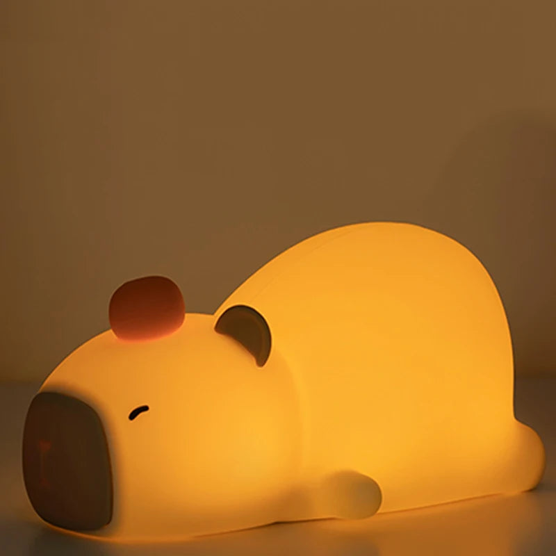 Cute Capybara Night Light, Silicone LED Lamp | USB Rechargeable Dimmable Bedside Light for Kids
