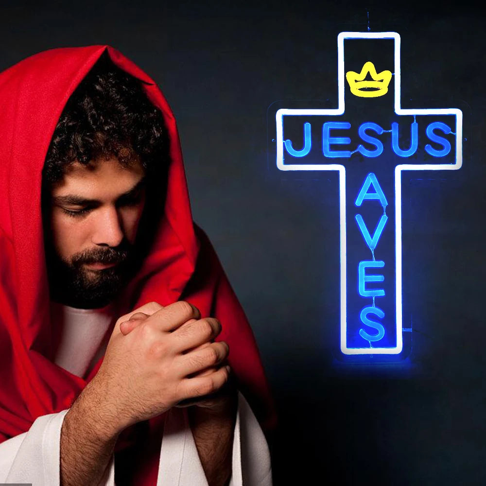 Cross LED Neon Sign, Glass Wall Light | Religious Home & Prayer Room Decor