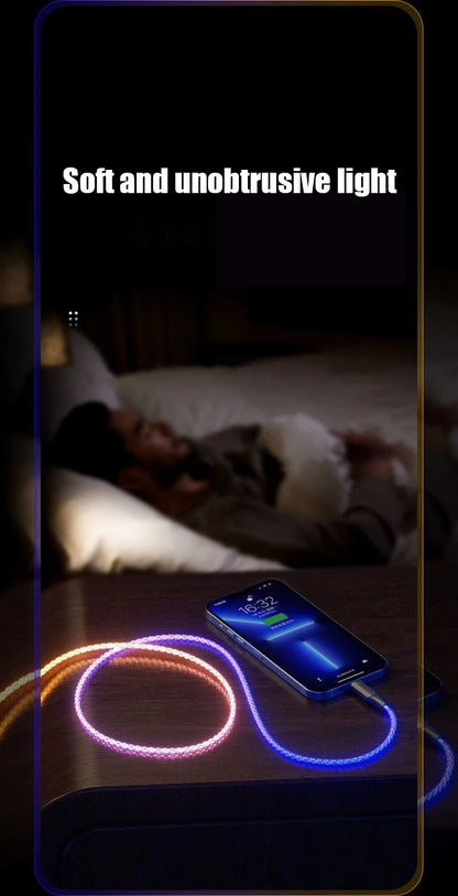 100W Fast Charging RGB Cable with Breathing Light – Type C USB Data Cable for Quick Charge