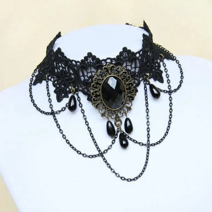 Gothic Black Lace & Beaded Choker Necklace – Sexy and Elegant Gift Accessory - Bilankas.world