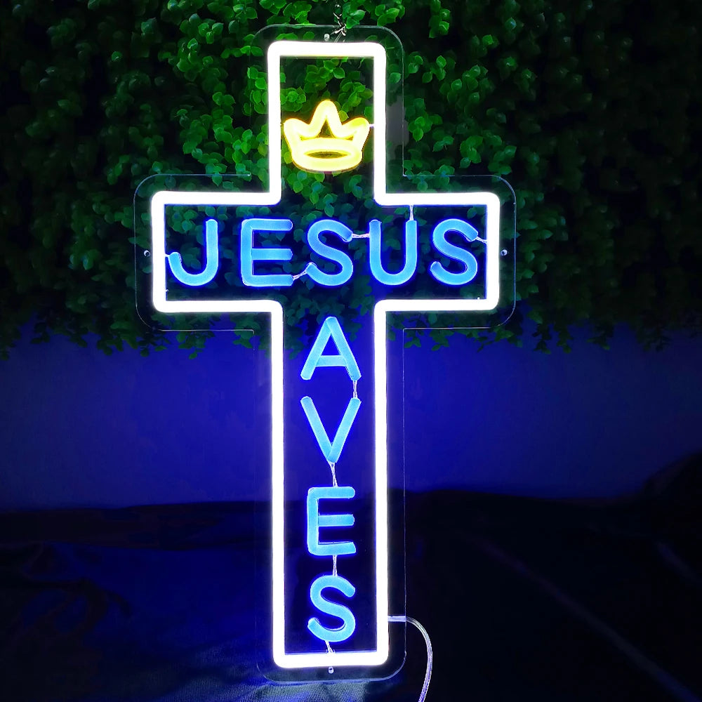 Cross LED Neon Sign, Glass Wall Light | Religious Home & Prayer Room Decor