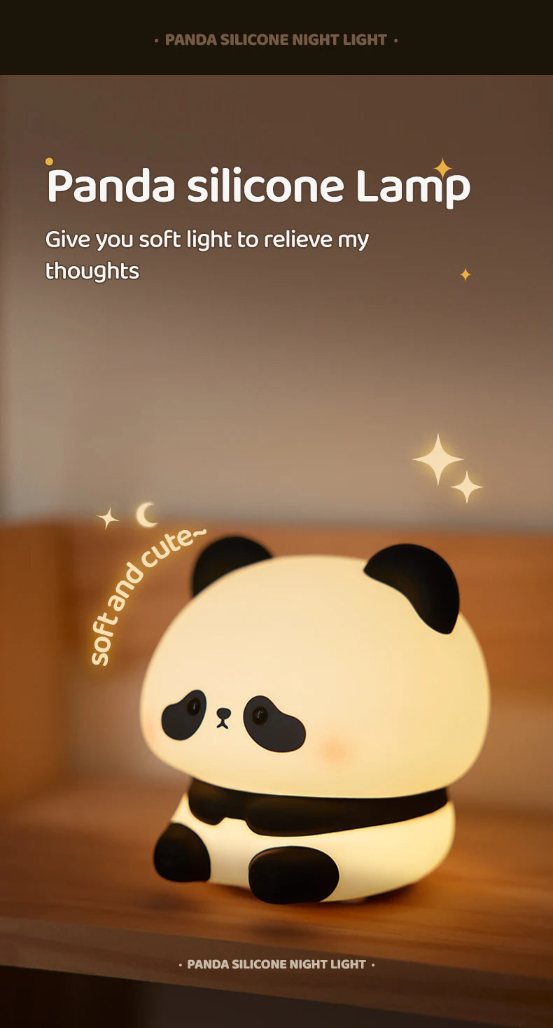 Cute Panda LED Night Light – Silicone Touch Lamp, USB Rechargeable with Timing Function, Perfect Gift for Children - Bilankas.world