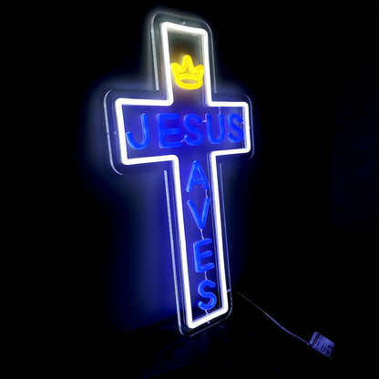 Cross LED Neon Sign, Glass Wall Light | Religious Home & Prayer Room Decor
