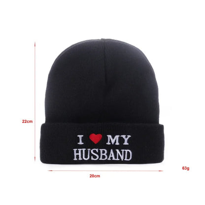 Cozy Love Beanie, I Love My Husband, I Love My Wife. Warm Knitted Winter Hat | Soft Embroidered Cable Knit Cap for Men and Women