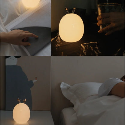 Enchanting Deer & Rabbit LED Night Light – Soft Silicone, Dimmable & USB Rechargeable | Cozy Gift for Kids' Bedrooms