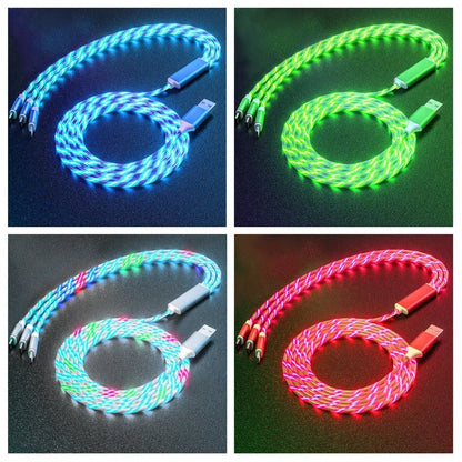 3-in-1 Glowing LED Light USB Cable – Fast Charging Luminous Charger for iPhone, Type-C, and Micro USB Devices