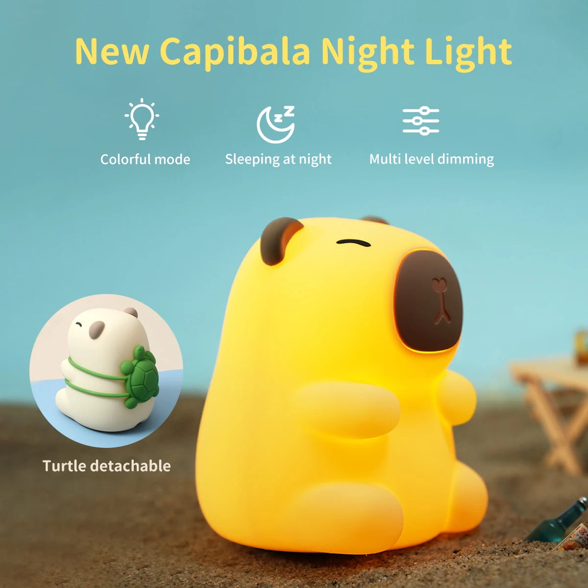 Cute Capybara Night Light, Color-Changing Silicone Lamp | Rechargeable Touch Bedside Light for Kids