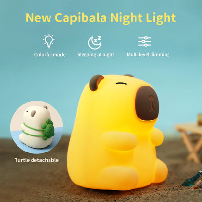 Cute Capybara Night Light, Color-Changing Silicone Lamp | Rechargeable Touch Bedside Light for Kids