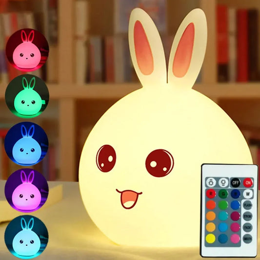 Cute Rabbit Color-Changing Night Light – Voice-Activated Clap Lamp | Perfect for Baby Feeding, Kids’ Bedrooms & Christmas Gifts
