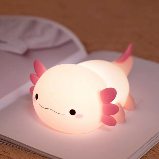 Adorable Axolotl Night Light – Perfect Gift for Babies & Kids | Soft Silicone Touch-Control Nursery Lamp, USB Rechargeable