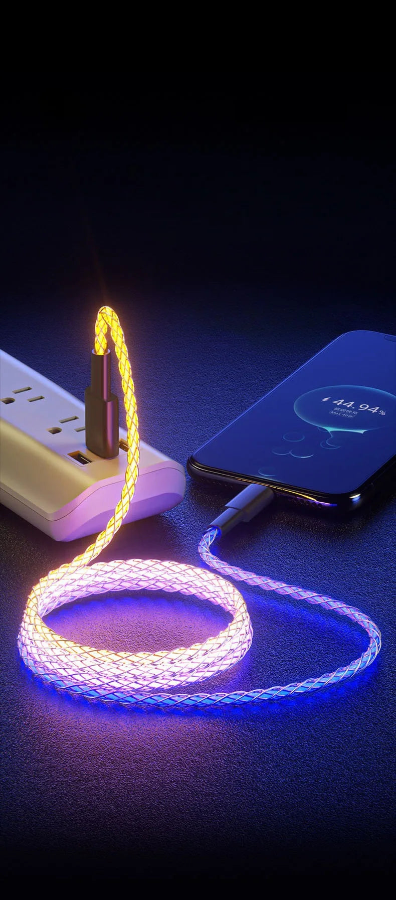 RGB Symphony 66W USB-C Fast Charging Cable with Gradient Lighting