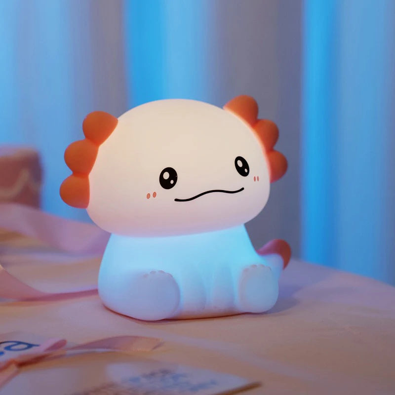 Pink Axolotl Night Light, Silicone LED Lamp | Rechargeable Touch Bedside Light for Kids
