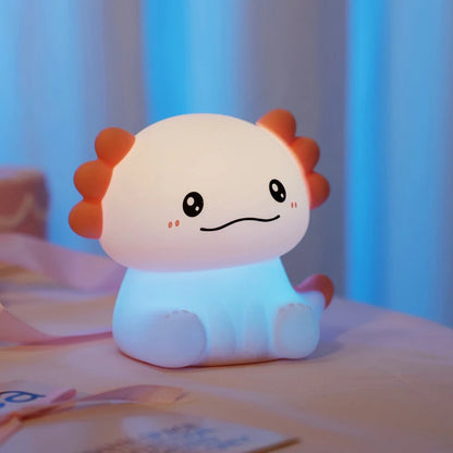 Pink Axolotl Night Light, Silicone LED Lamp | Rechargeable Touch Bedside Light for Kids