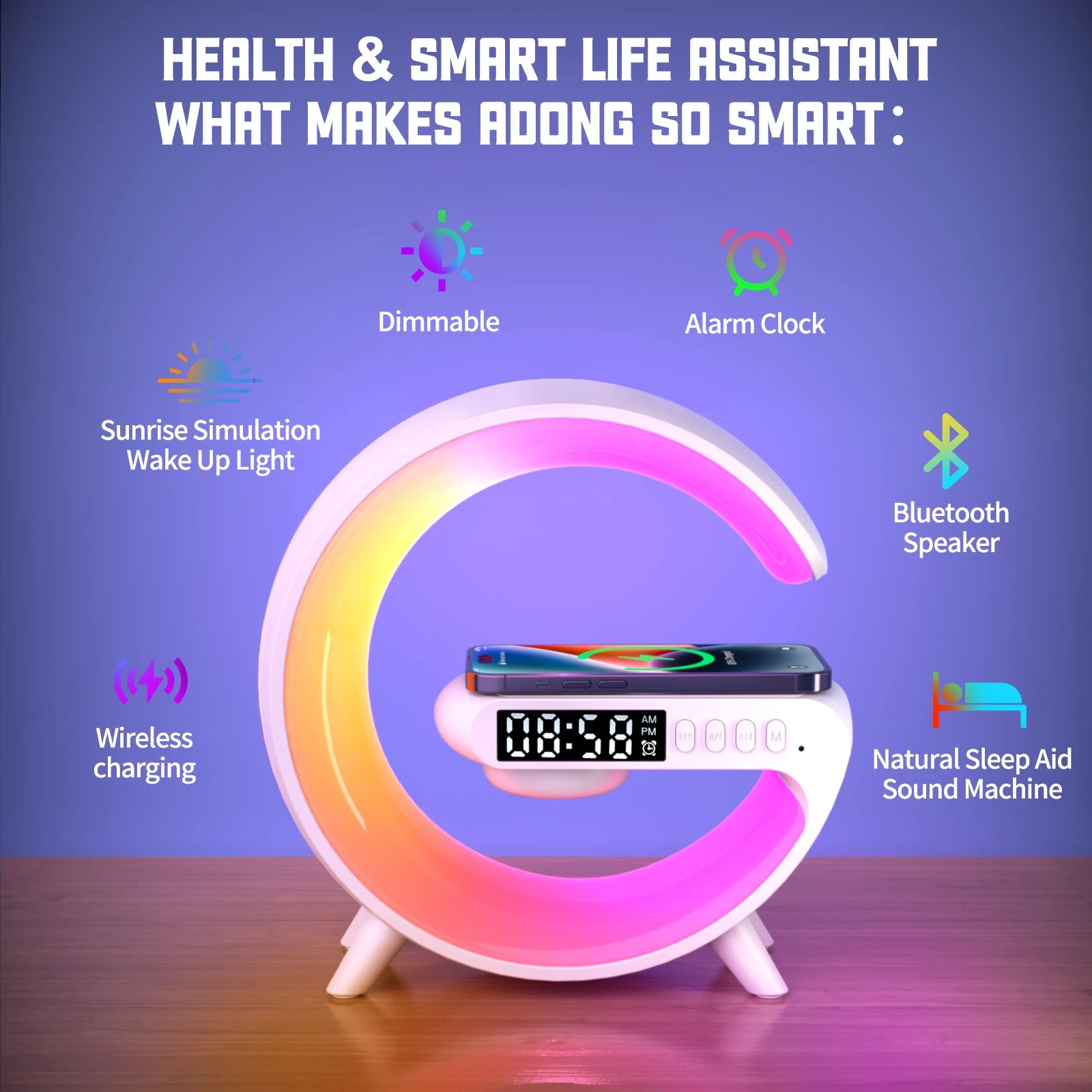 Multifunction Wireless Charger & Speaker Stand with RGB Night Light – 15W Fast Charging Station, Ideal Gift for iPhone, Samsung, Xiaomi, Huawei - Bilankas.world