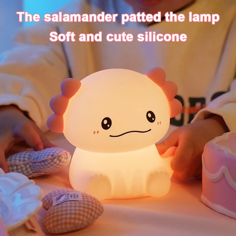 Pink Axolotl Night Light, Silicone LED Lamp | Rechargeable Touch Bedside Light for Kids