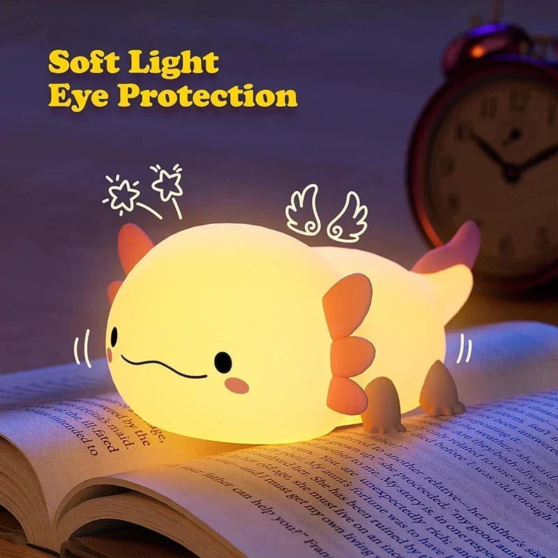 Adorable Axolotl Night Light – Perfect Gift for Babies & Kids | Soft Silicone Touch-Control Nursery Lamp, USB Rechargeable