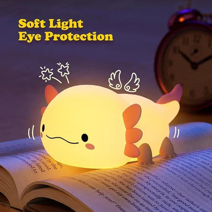 Adorable Axolotl Night Light – Perfect Gift for Babies & Kids | Soft Silicone Touch-Control Nursery Lamp, USB Rechargeable
