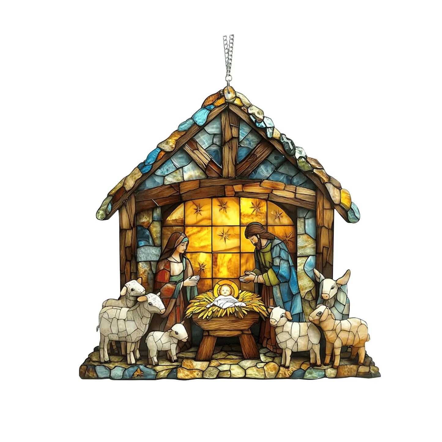 Charming 2D Acrylic Nativity Sun Catcher - Handmade Stained Glass Window Decoration