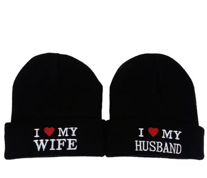 Cozy Love Beanie, I Love My Husband, I Love My Wife. Warm Knitted Winter Hat | Soft Embroidered Cable Knit Cap for Men and Women