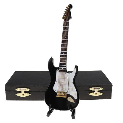 Mini Wooden Electric Guitar Model with Stand - Decorative Musical Instrument Gift Ornament