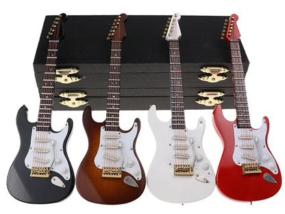 Mini Wooden Electric Guitar Model with Stand - Decorative Musical Instrument Gift Ornament