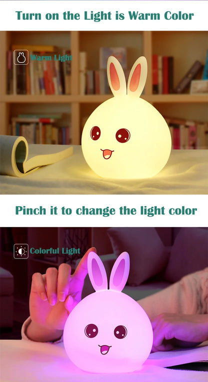 Cute Rabbit Color-Changing Night Light – Voice-Activated Clap Lamp | Perfect for Baby Feeding, Kids’ Bedrooms & Christmas Gifts