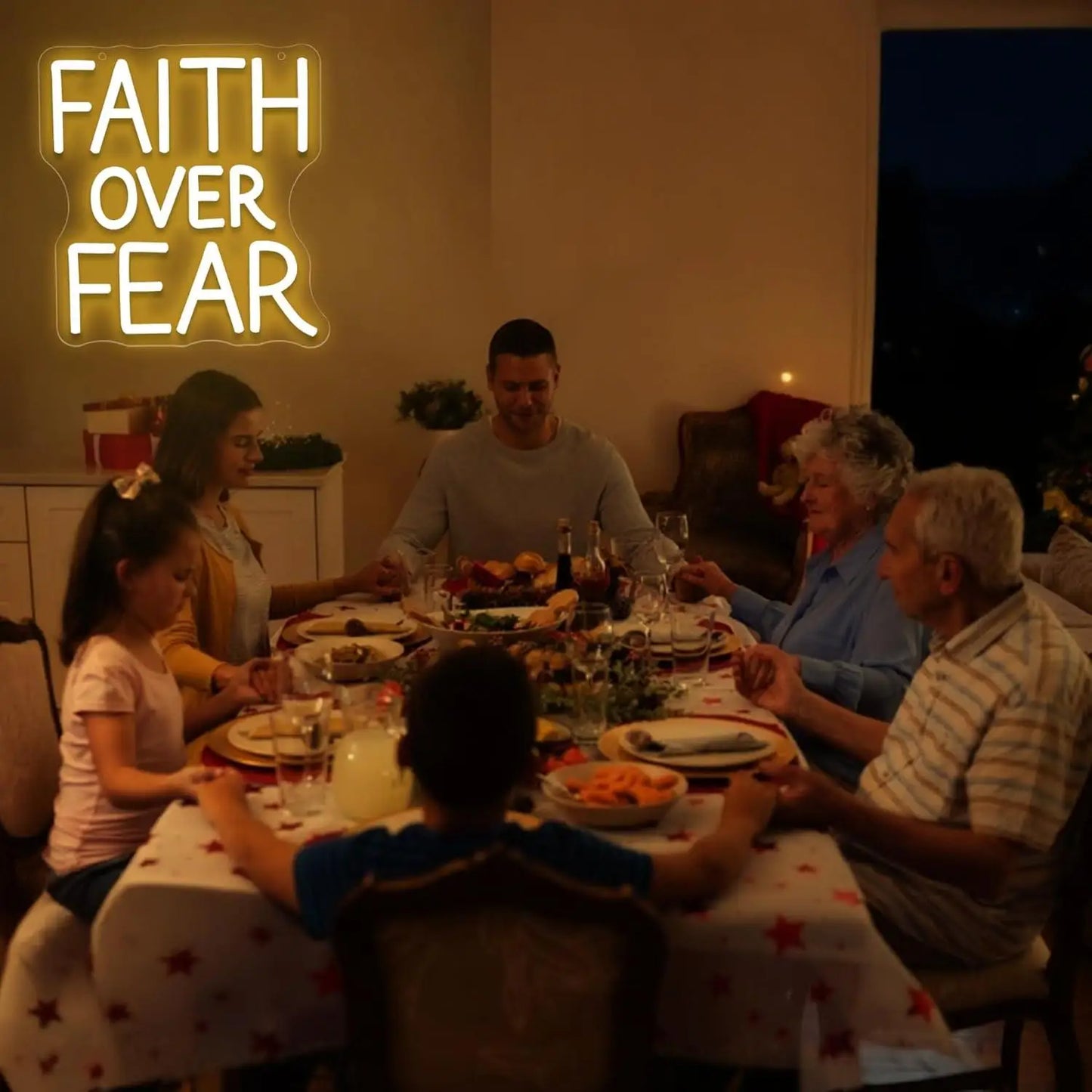 Faith Over Fear LED Neon Sign, Dimmable Inspirational Wall Light | USB Neon Decor for Bedroom & Prayer Room