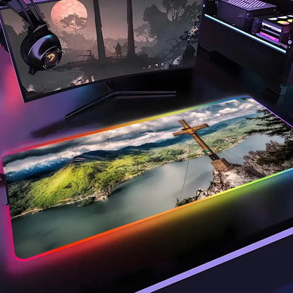 Faith-Inspired XXL Mouse Pad, Cross Design Gaming Desk Mat | Non-Slip Keyboard Pad