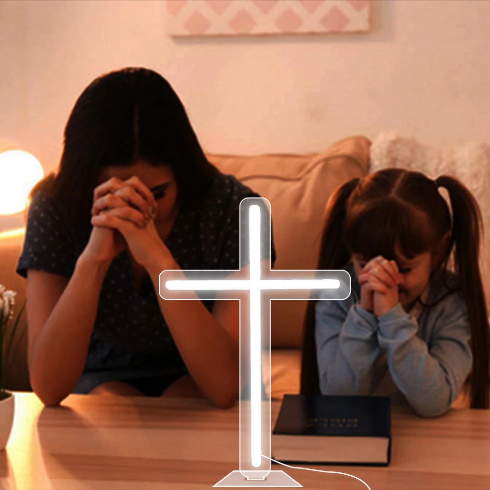 Cross LED Neon Sign, Glass Wall Light | Religious Home & Prayer Room Decor