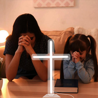 Cross LED Neon Sign, Glass Wall Light | Religious Home & Prayer Room Decor