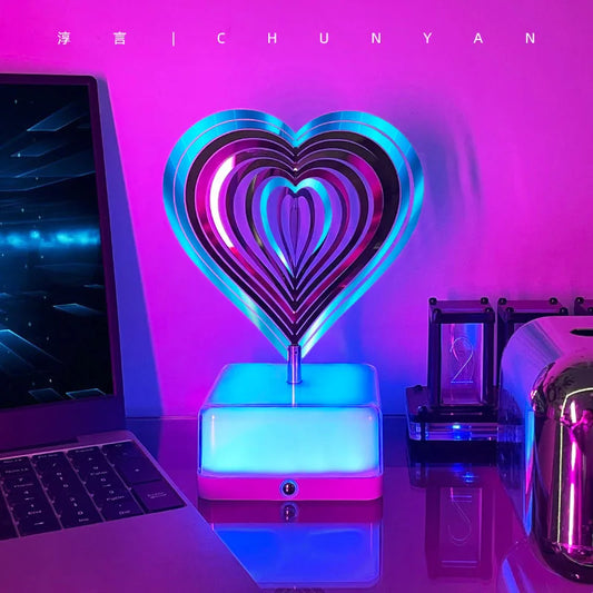 Rechargeable 16-Color 3D Dreamy Rotating Bedside Night Light with Either Remote or Mobile App Control – Perfect Atmosphere Creator & Gift