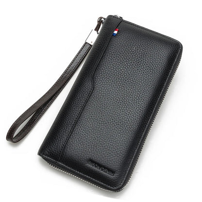 BISON DENIM Genuine Leather Long Wallet – RFID Blocking Zipper Purse with Coin Pocket and Passport Holder