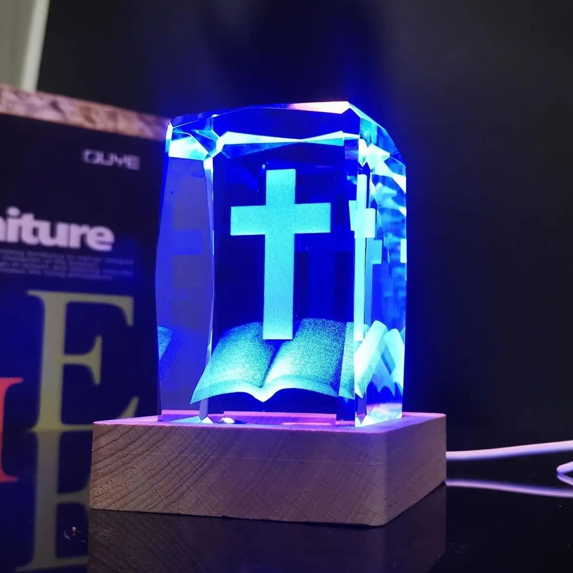 Colorful Crystal Cross LED Night Light, Ambient Table Lamp | Decorative Room & Shelf Light