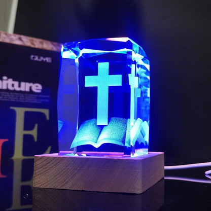 Colorful Crystal Cross LED Night Light, Ambient Table Lamp | Decorative Room & Shelf Light