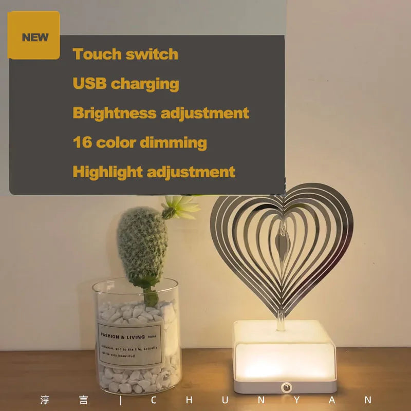 Rechargeable 16-Color 3D Dreamy Rotating Bedside Night Light with Either Remote or Mobile App Control – Perfect Atmosphere Creator & Gift