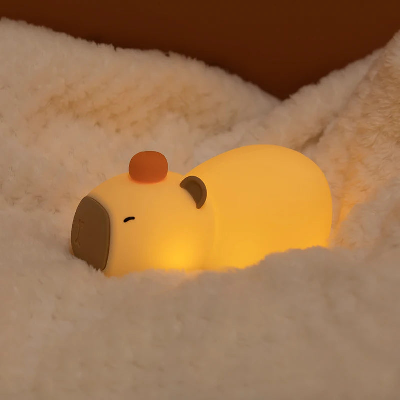 Cute Capybara Night Light, Silicone LED Lamp | USB Rechargeable Dimmable Bedside Light for Kids