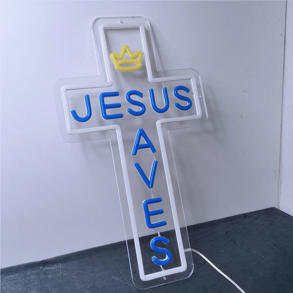 Cross LED Neon Sign, Glass Wall Light | Religious Home & Prayer Room Decor