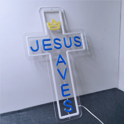 Cross LED Neon Sign, Glass Wall Light | Religious Home & Prayer Room Decor