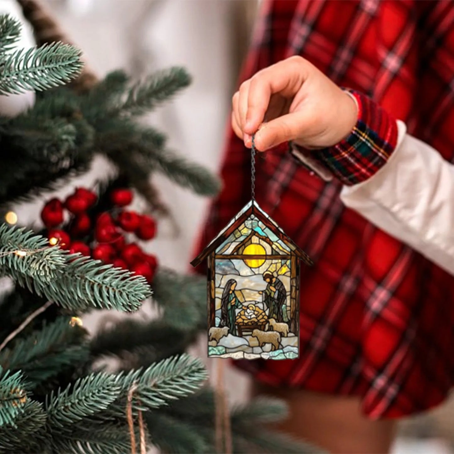 Charming 2D Acrylic Nativity Sun Catcher - Handmade Stained Glass Window Decoration